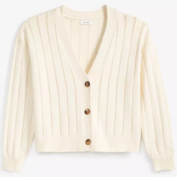 Macys Women's Pointelle-Stitch Cardigan XS Alabaster - Picture 3 of 4